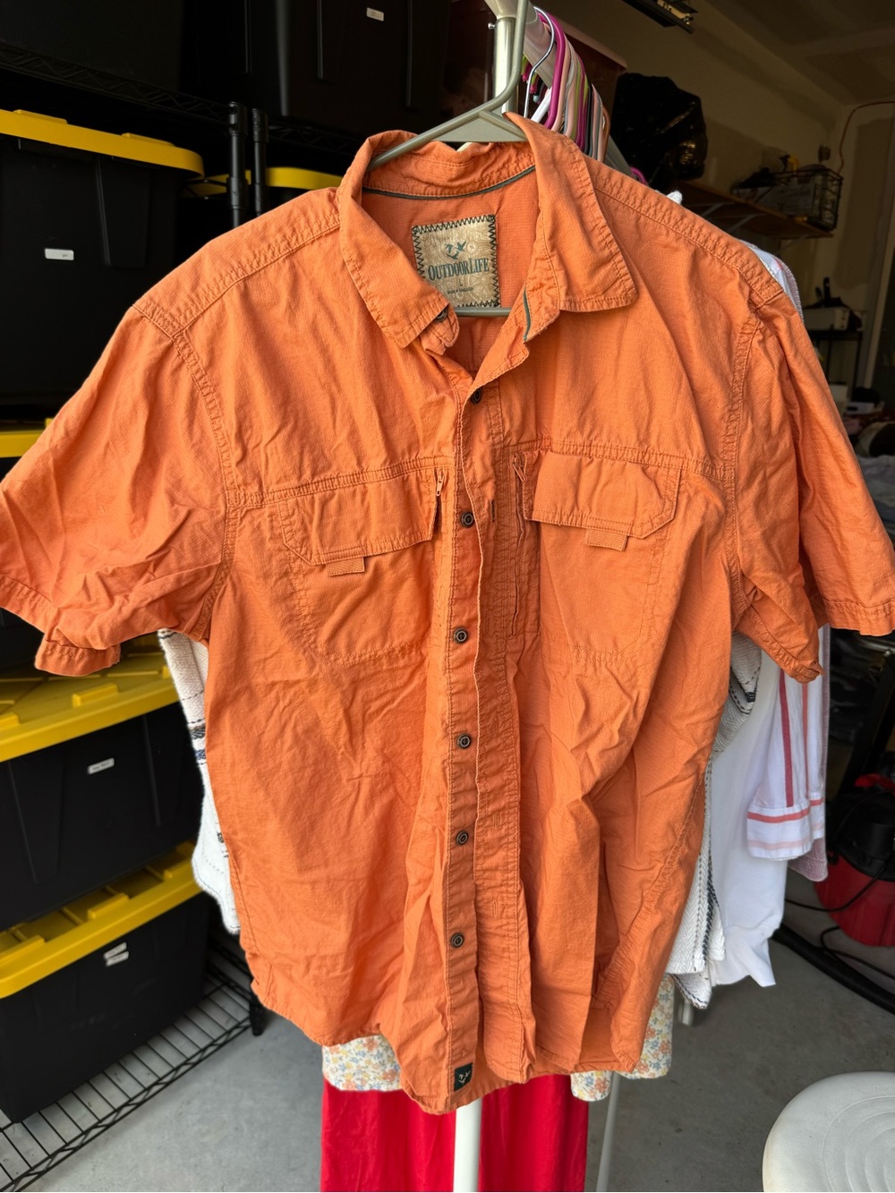 Outdoor Life Orange Short-Sleeve Button-Up with velcro pockets
